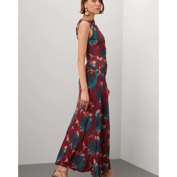 Ulla Johnson Fall Abstract Midi Dress SMALL Bodycon Ruched Career Designer $520 - Picture 2 of 14